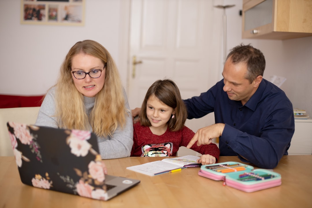 family laptop study evening