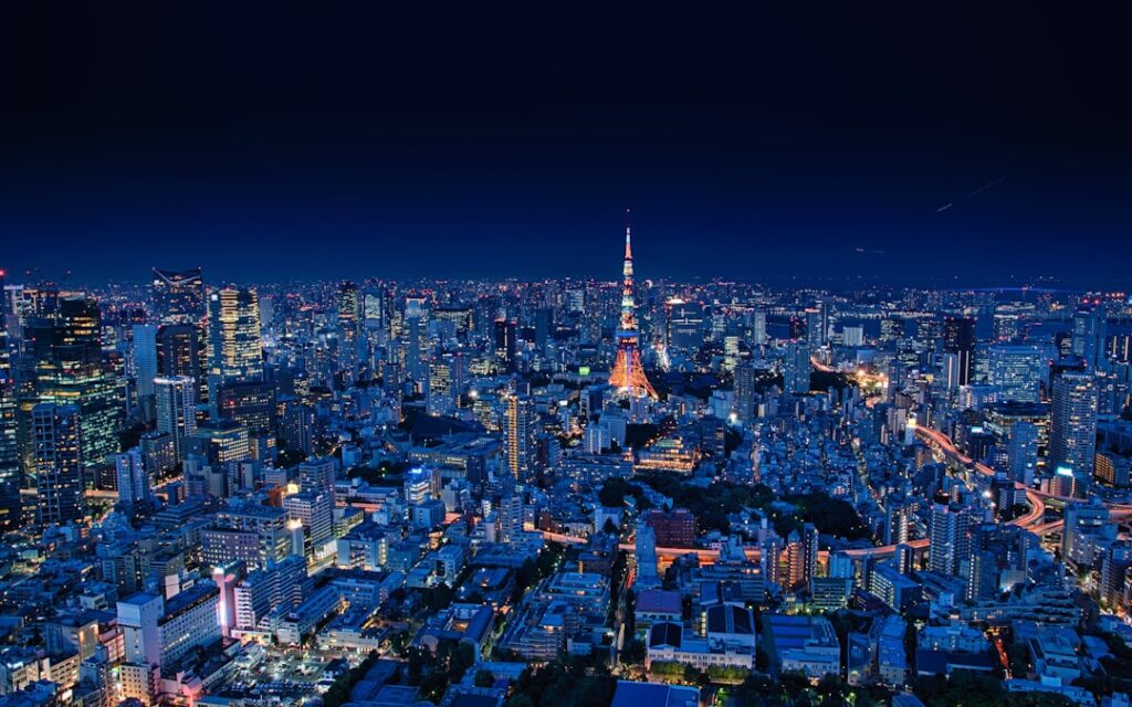 tokyo office night skyline window