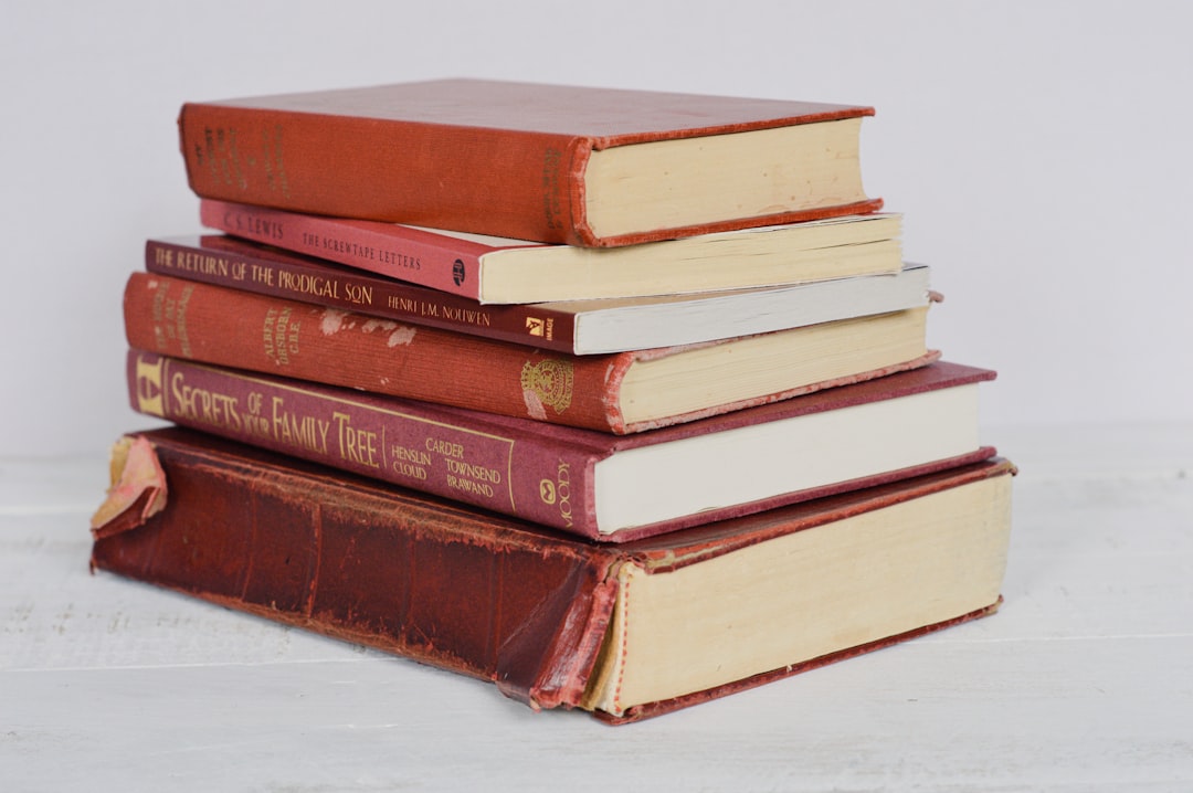 five books stack desk study