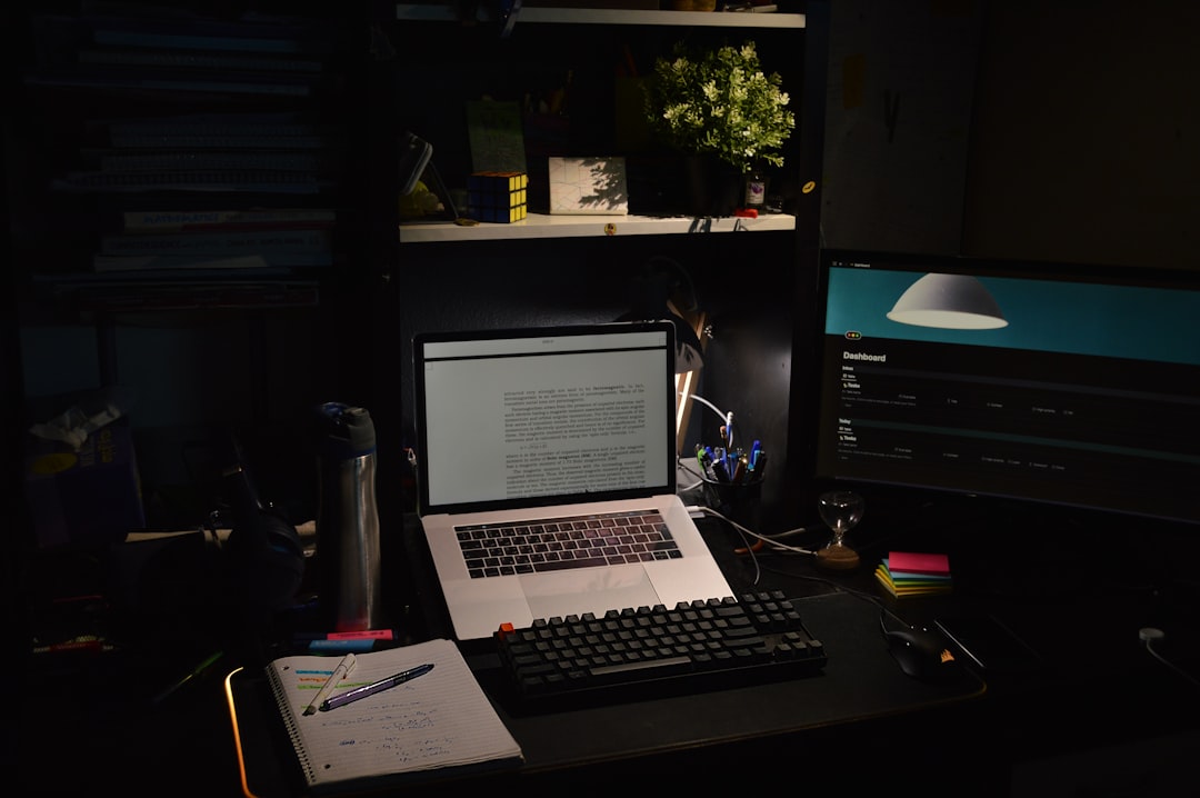 office worker laptop night study