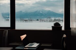 remote work mountain village japan laptop