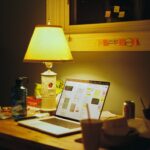 laptop study evening home desk