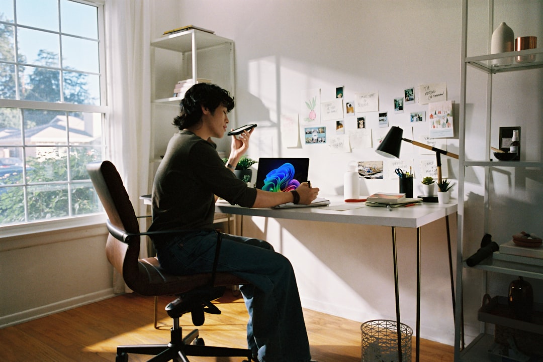 japanese woman working laptop home office