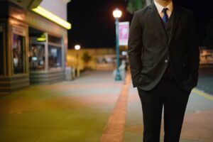 japanese businessman thinking career decision night