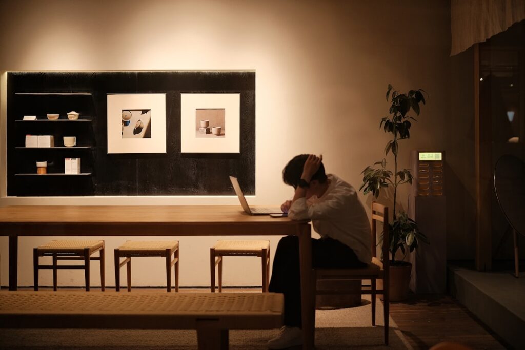 japanese office worker laptop night