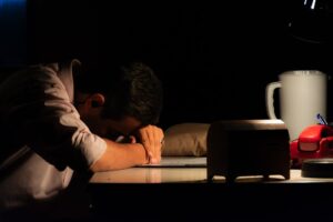 japanese businessman manager office night thinking