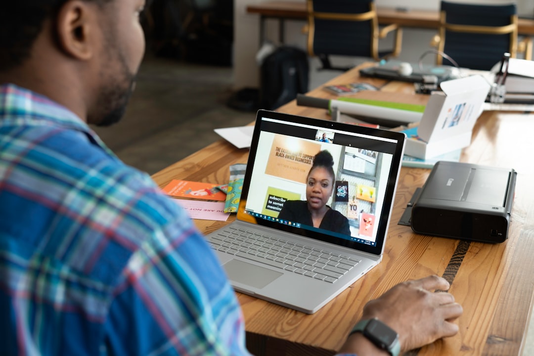 man video call client home office
