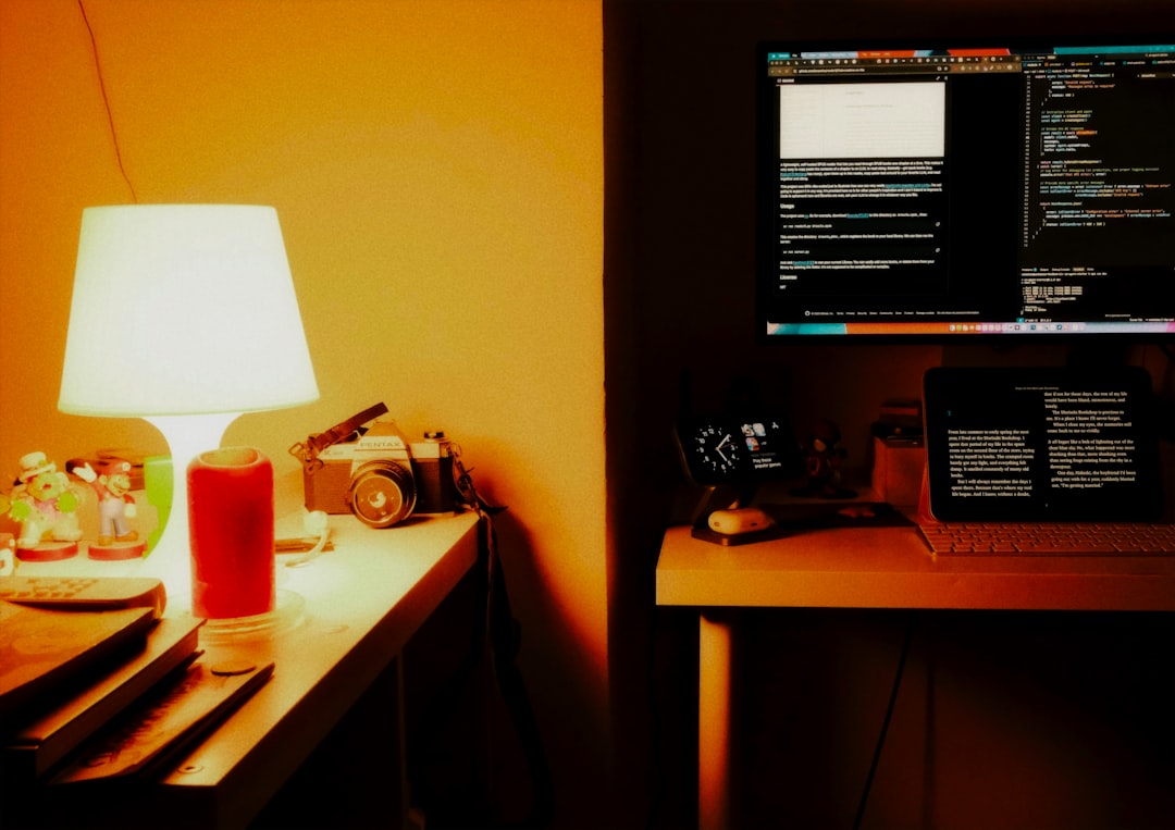 clock desk lamp evening home workspace