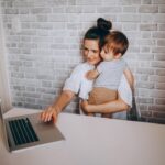 mother working home laptop