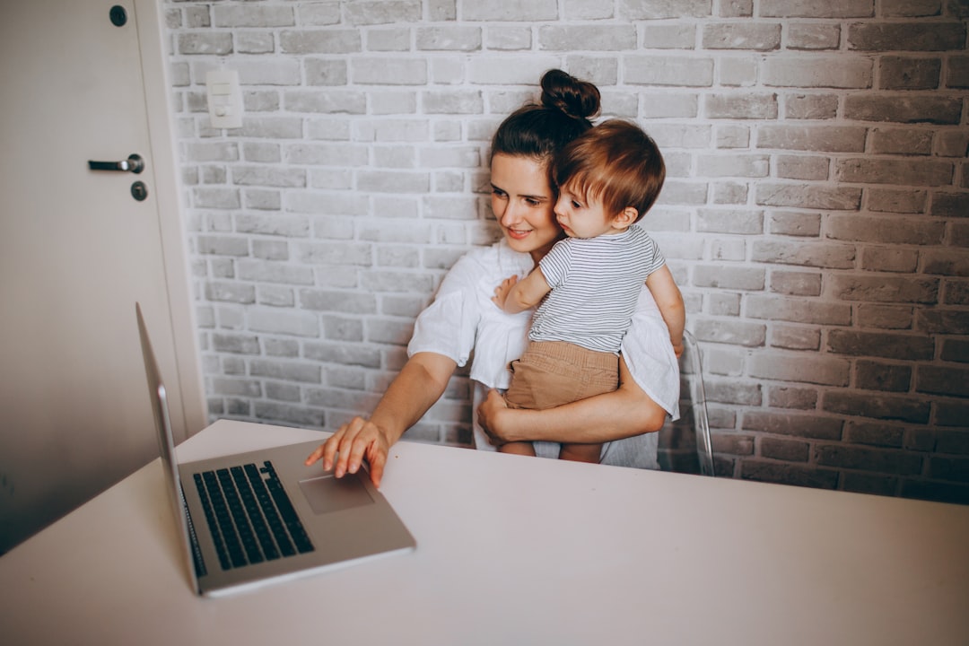 mother working home laptop