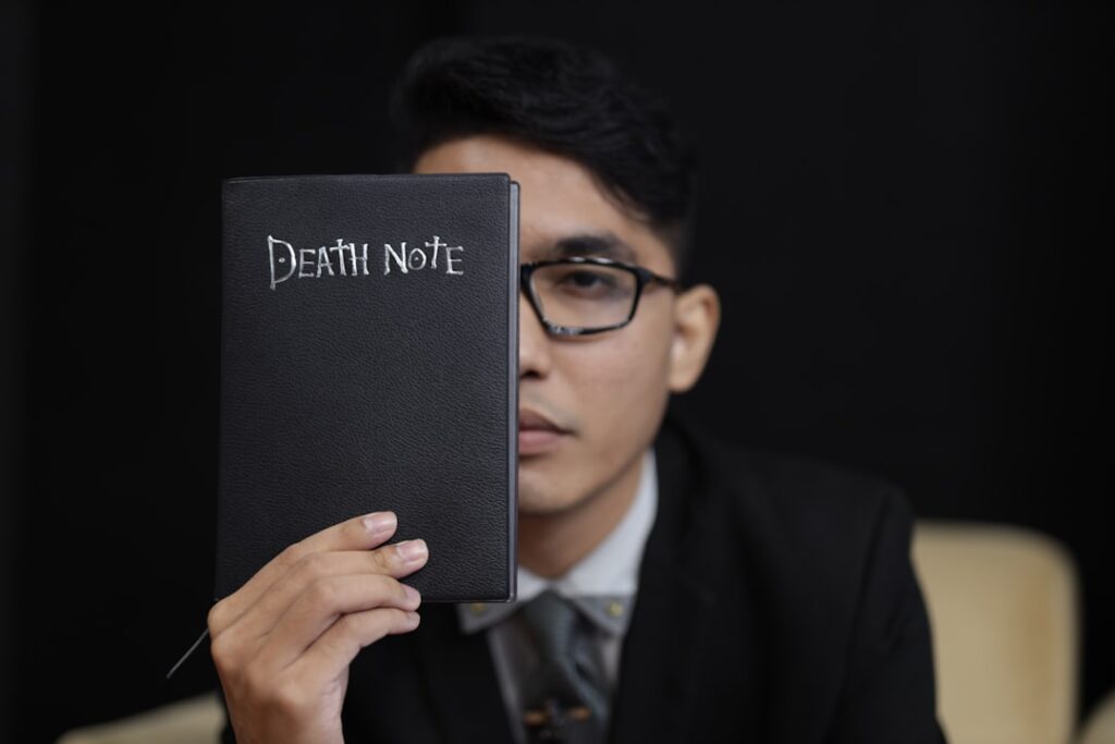 japanese businessman thinking career night notebook