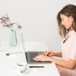 woman laptop home web design study