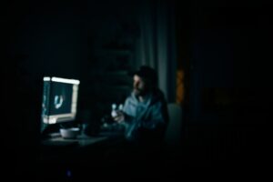 japanese freelancer laptop document late night