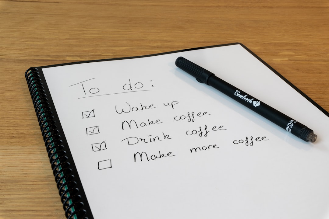 checklist notebook coffee table