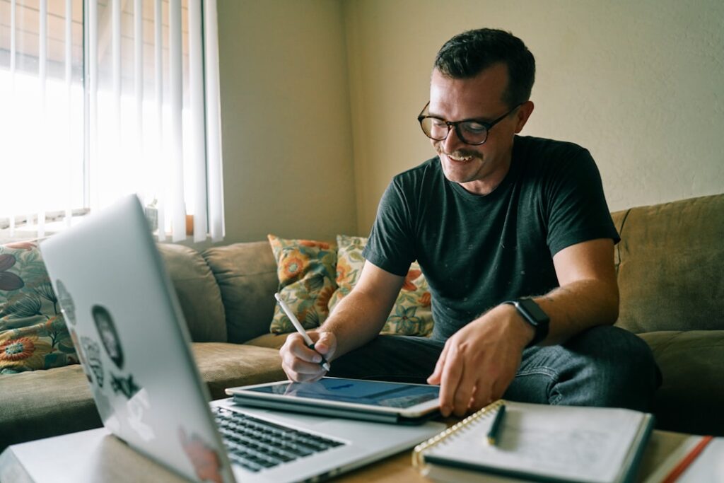 engineer working on laptop at home office