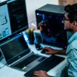 freelance developer working laptop home