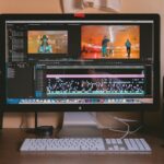 video editing workspace laptop