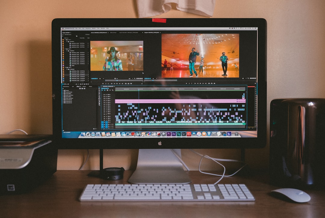 video editing workspace laptop
