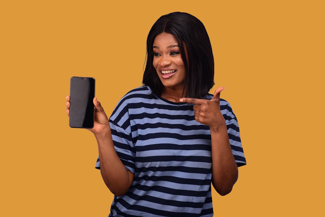 happy person testimonial review smartphone