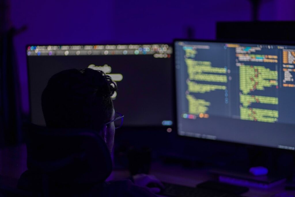 software developer working late at night