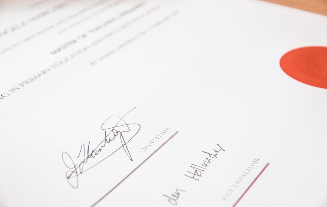 official certificate document with stamp close up